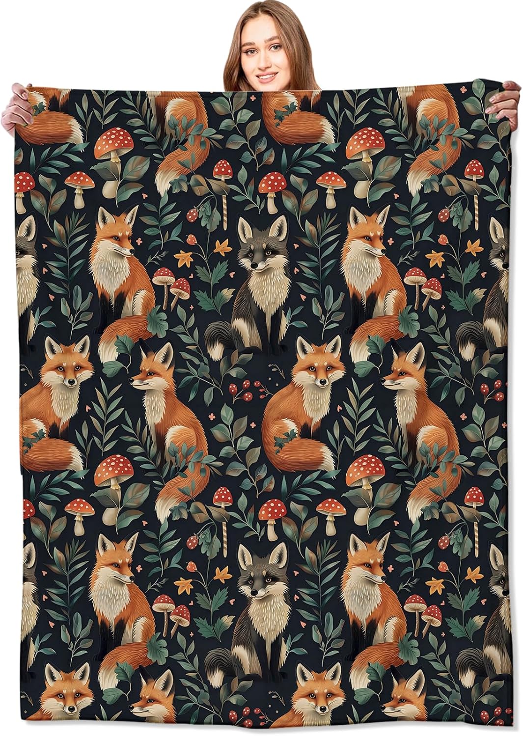 Woodland Fox Blanket Cute Enchanting Animal & Forest Throw Blankets,Birthday Gifts for Kids Adult,Lightweight Soft Fleece Cozy for Sofa Couch Bed Room Travel Whimsical Decor 50x60in