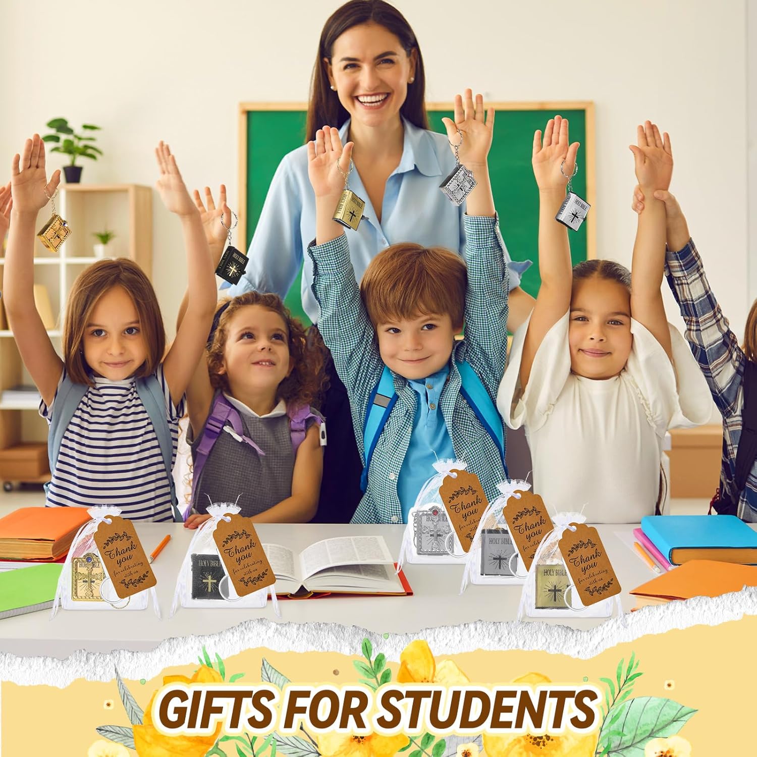 Bible Gift Set - 200 Pcs, Includes Mini Bible Verse Keychains, Thank You Tags, Organza Bags, Magnifying Glass for Church Souvenirs - Image 5