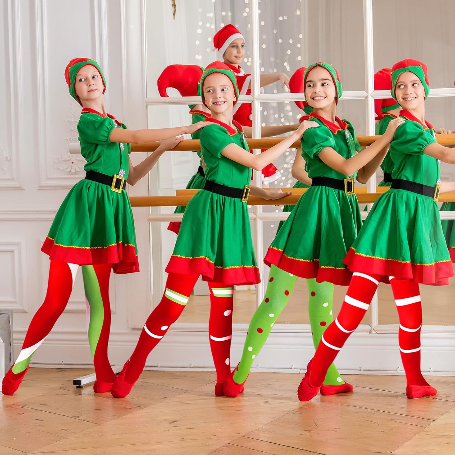 Newcotte 6 Pcs Women Christmas Ugly Tight Full Length Red White Green Tight Costume Leggings for Xmas Party