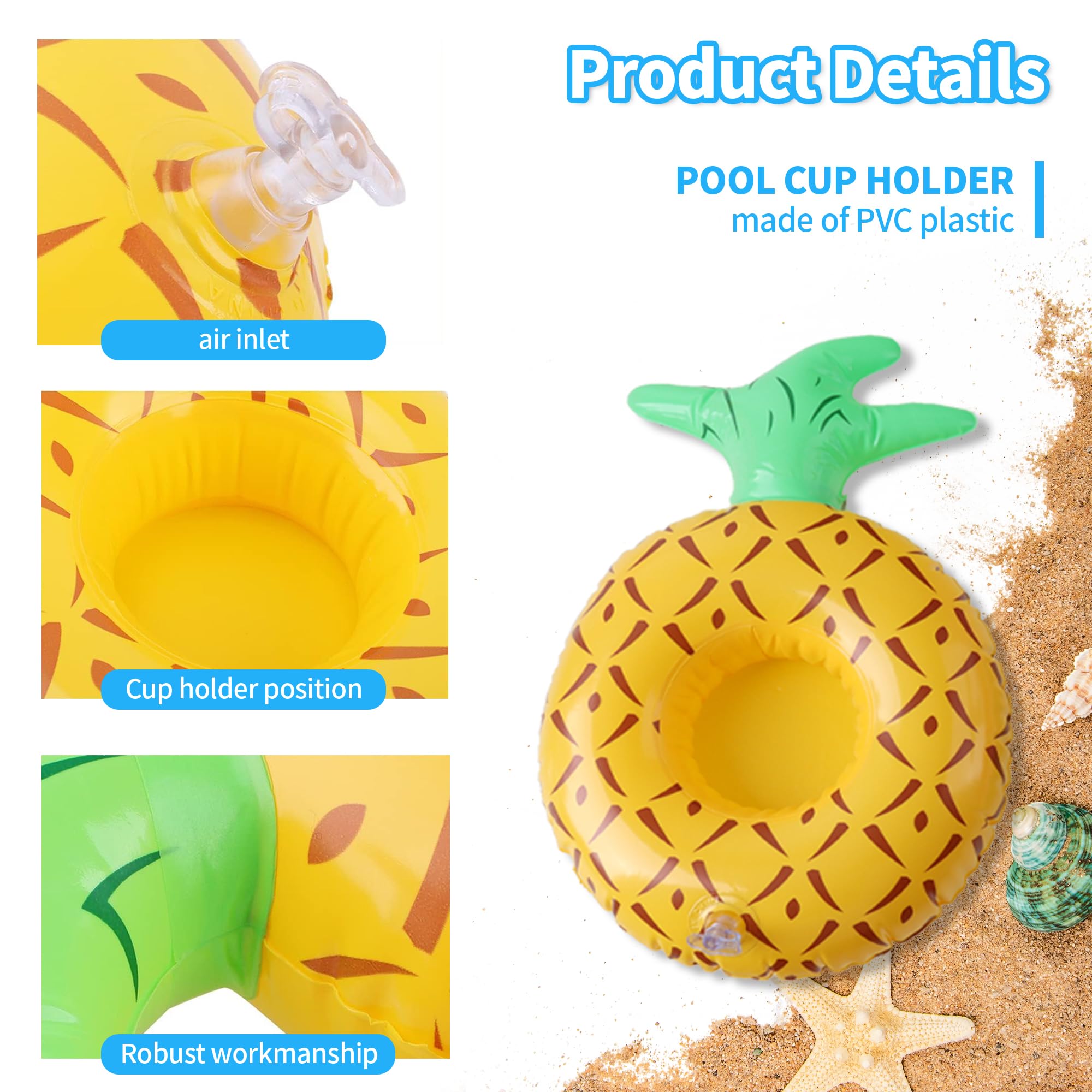 Portavasos Inflable Para Piscina – 4 Piezas Transparentes Con Lentejuelas, Flotantes