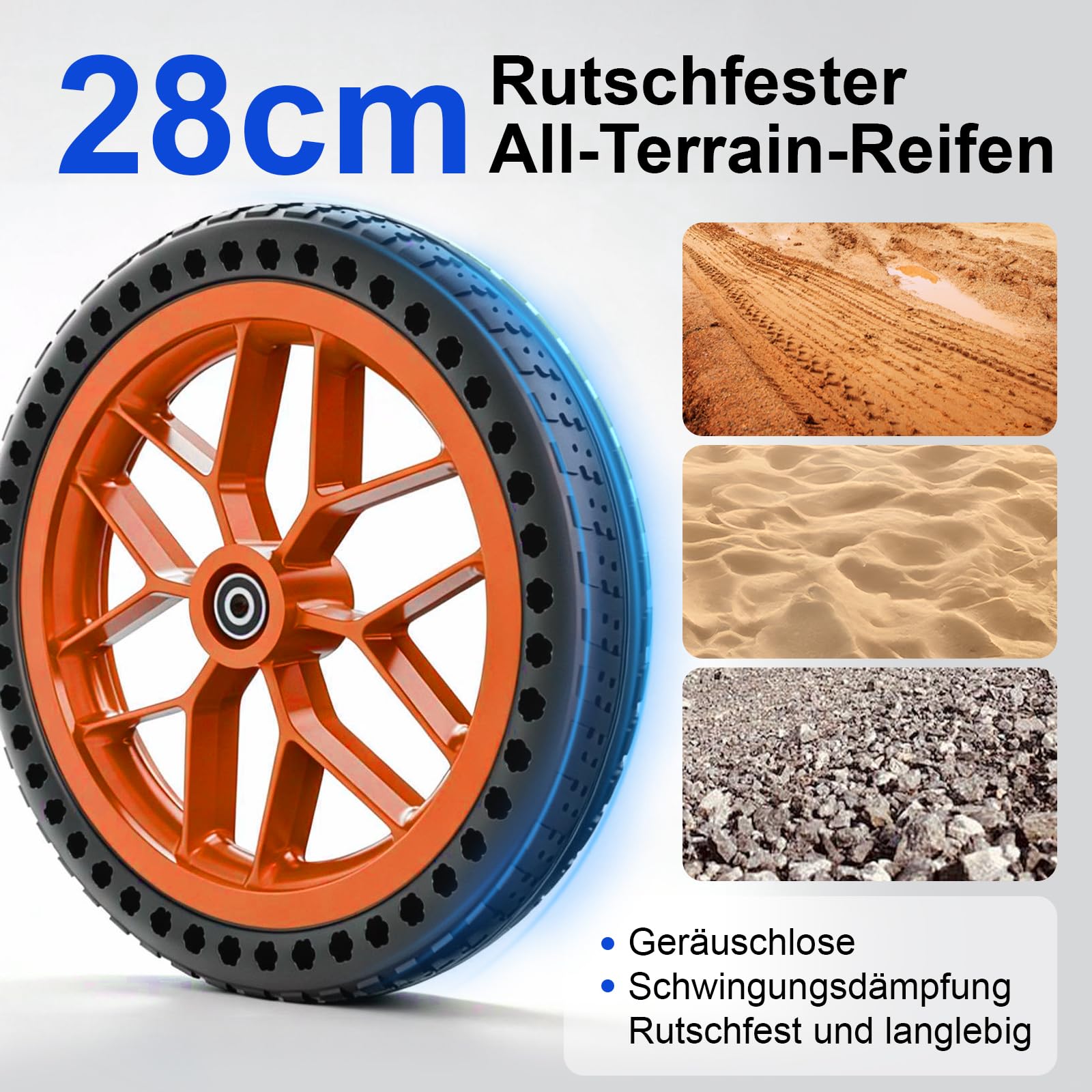 Knie Roller mit Stoßdämpfung – Stabiler Knie-Rollator bis 136 kg, höhenverstellbare Gehhilfe für Erwachsene nach Fuß-OP, inkl. abnehmbarer Tasche & 28 cm Vorderrad (Orange)