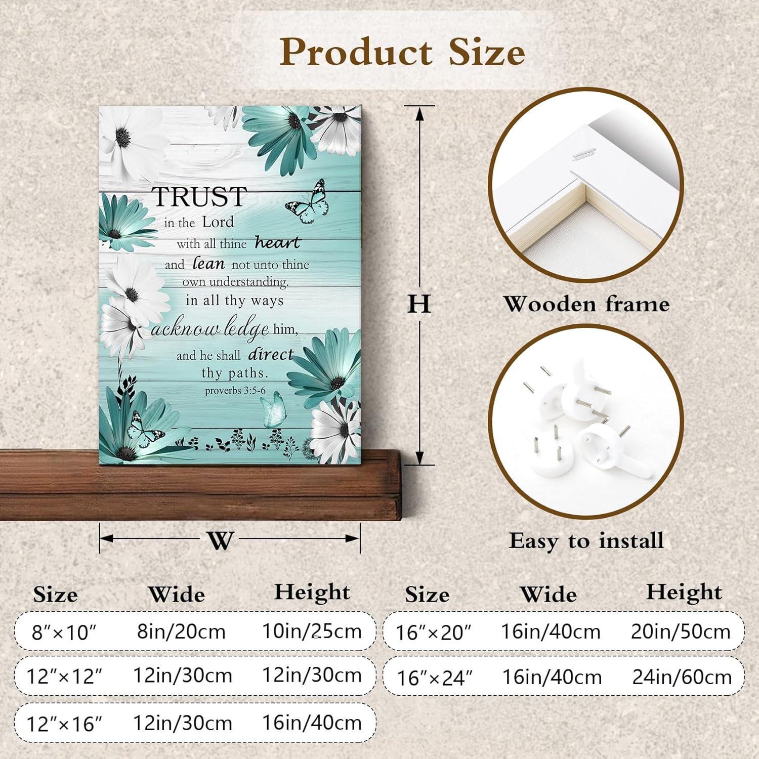 LB Farmhouse Teal Blue Floral Wall Art for Bathroom Bible Verse Canvas Wall Art Wall Paintings Home Decor Daisy Flower Butterfly Wall Pictures for Living Room Bedroom Office Ready To Hang,16x24 Inch