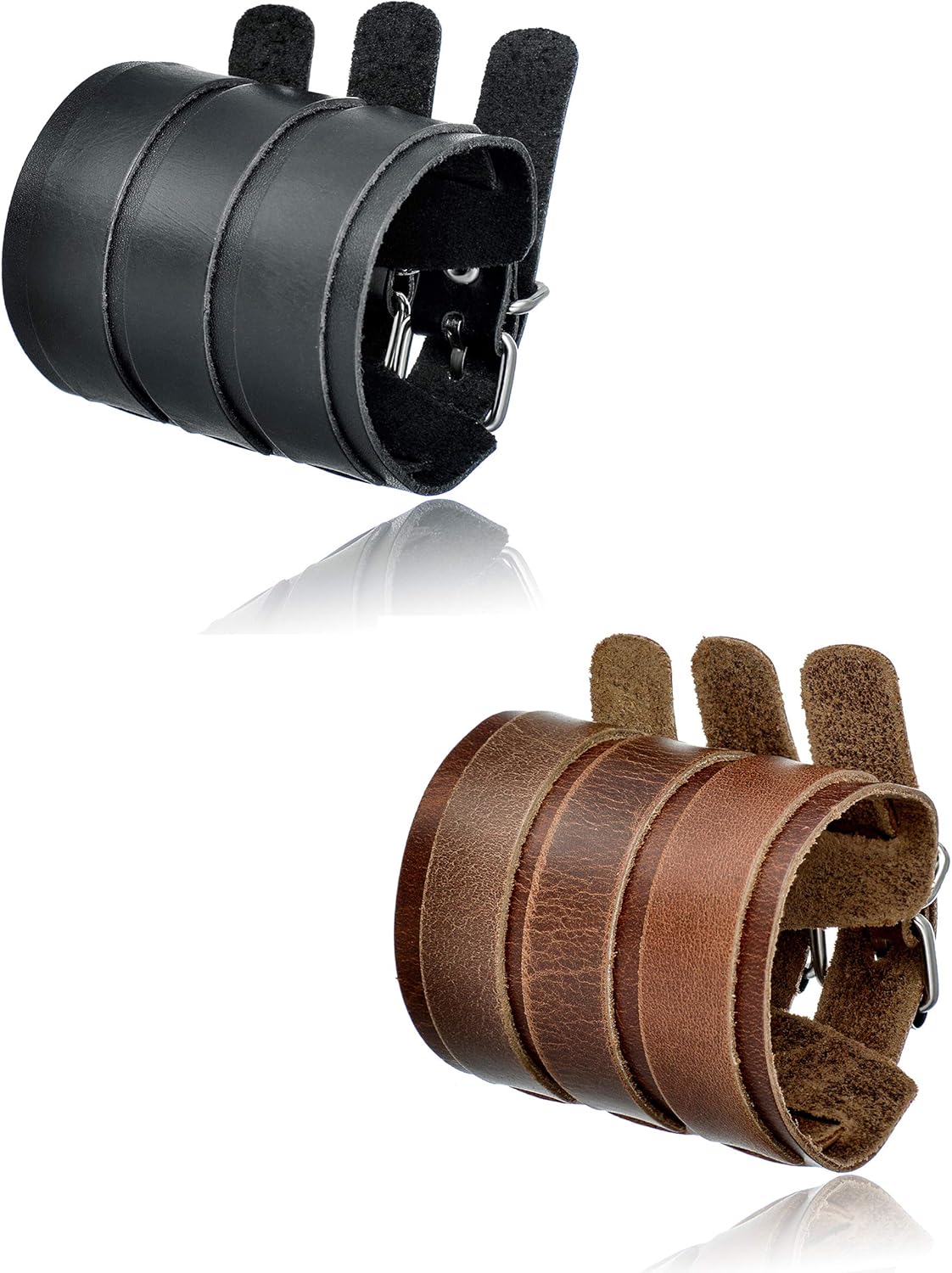 Tornito 1-2Pcs Genuine Leather Bracelet Punk Spike Studded Rivet Braided Chain Biker Bangle Three Wide Strap Gauntlet Wristband For Women Men Black Brown Size Adjustable