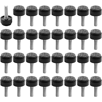 Set of 2 Adjustable Furniture Feet M6 with Thread 20 mm Felt Gliders
