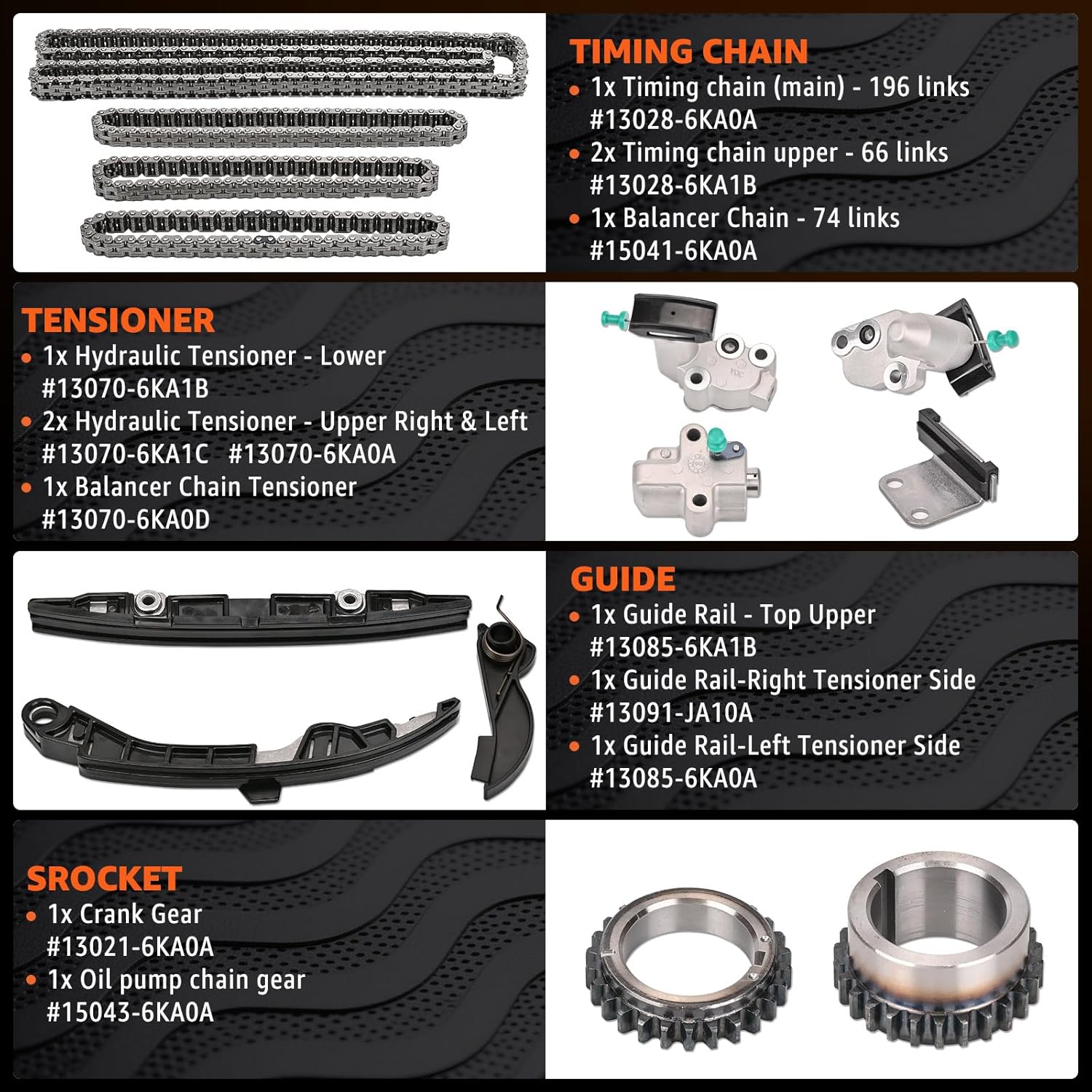 Timing Chain Kit Compatible with Nissan Pathfinder Infiniti QX60 3.5L 2017-2024 V6 VQ35DD Engine Replaces# 130286KA0A 130706KA1C 150436KA0A 130286KA1B