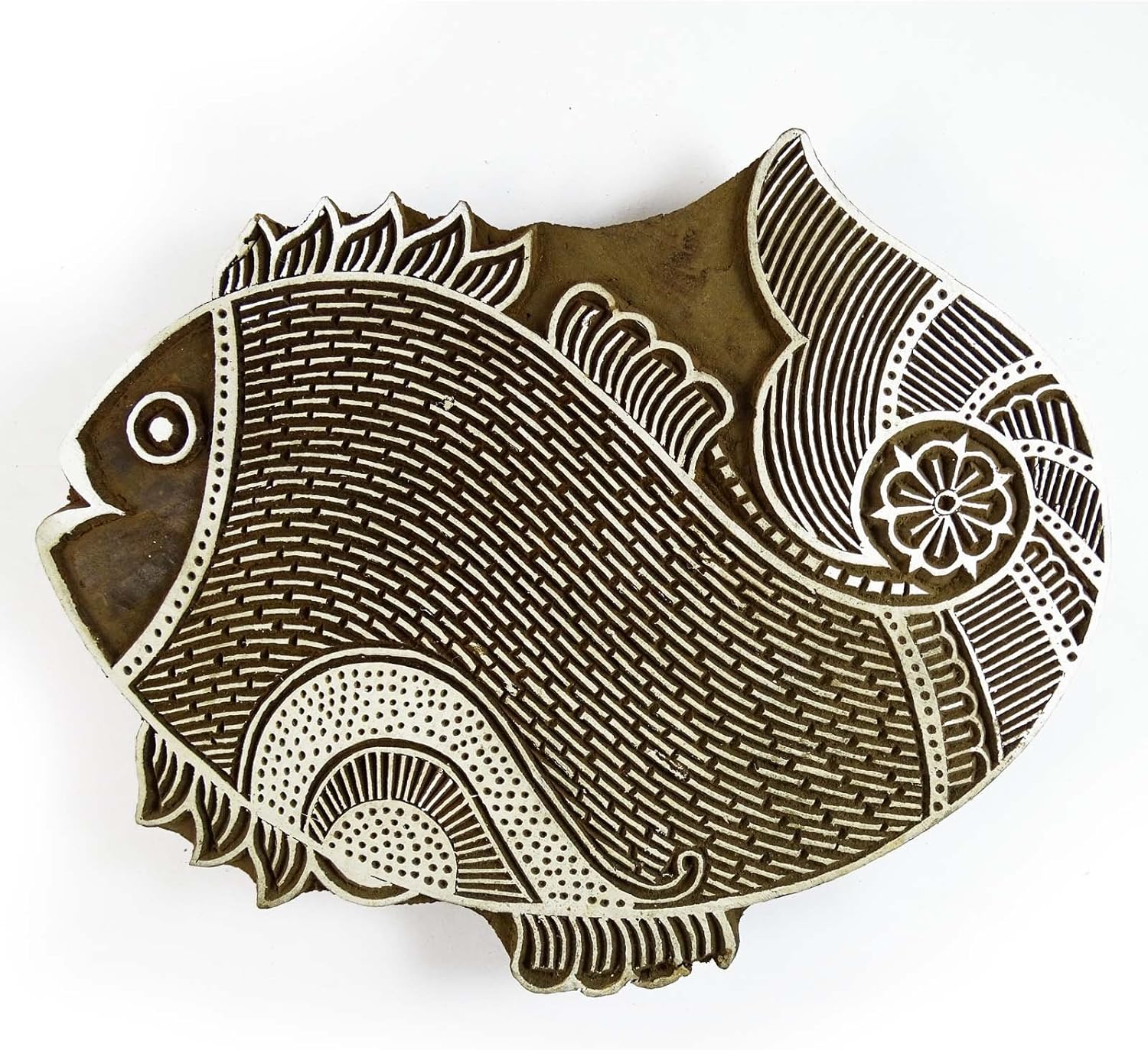 Knitwit Hand Carved Printing Block Wooden Textile Stamp Fish Design Stamp Block Print