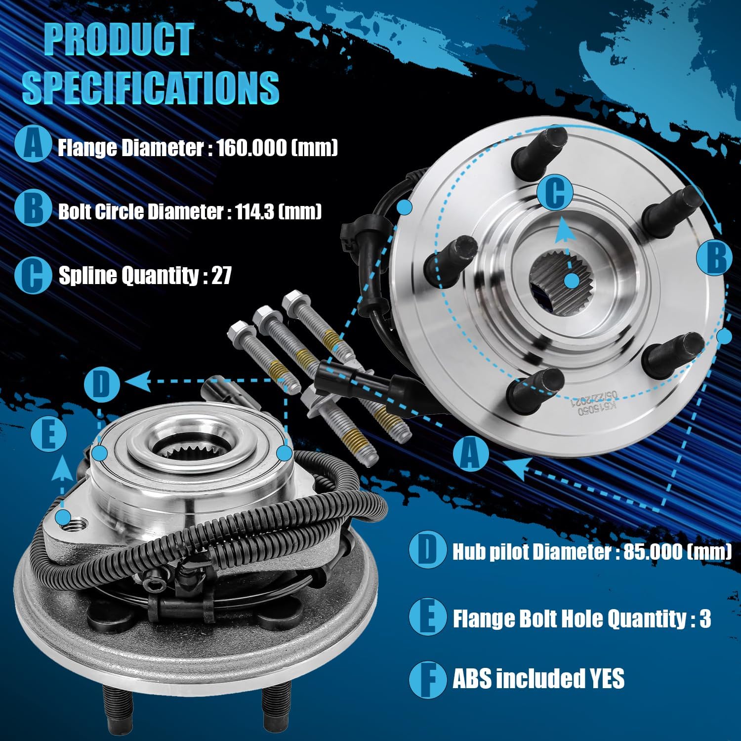 Detroit Axle - Front Wheel Bearing Hub Assembly for Ford Explorer 2002-2005 Lincoln Aviator 2003-2005 Mercury Mountaineer 2002-2005, 5 Lug W/ABS Replacement