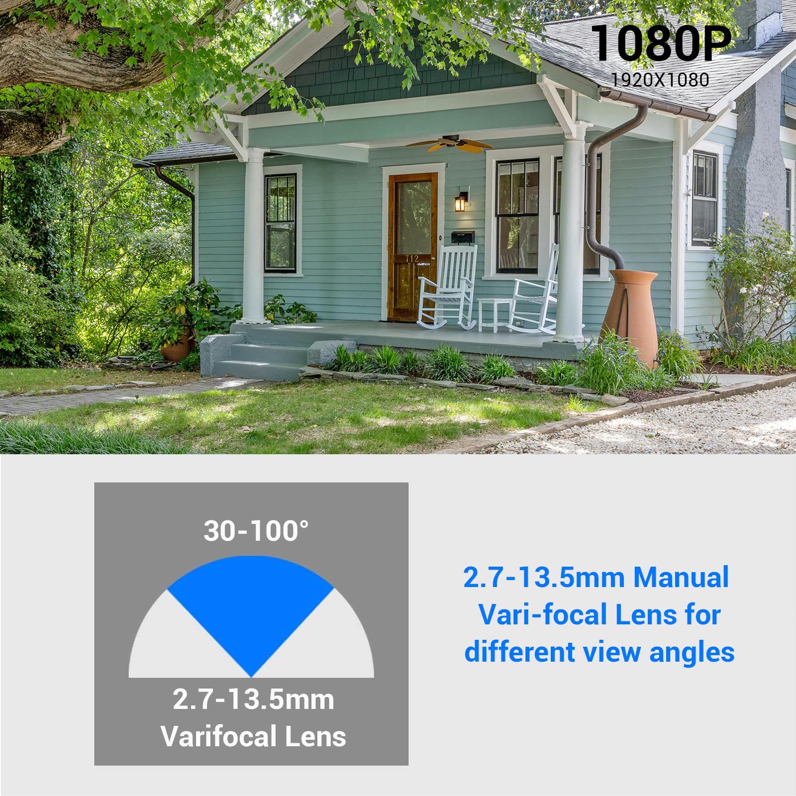 Bala Cámara de Seguridad 1080P HD 4 en 1 TVI/CVI/AHD/CVBS Cámara 2.7-13.5mm Lente varifocal IP67 Impermeable 130 pies Interior/Exterior Cámara de Seguridad de vigilancia