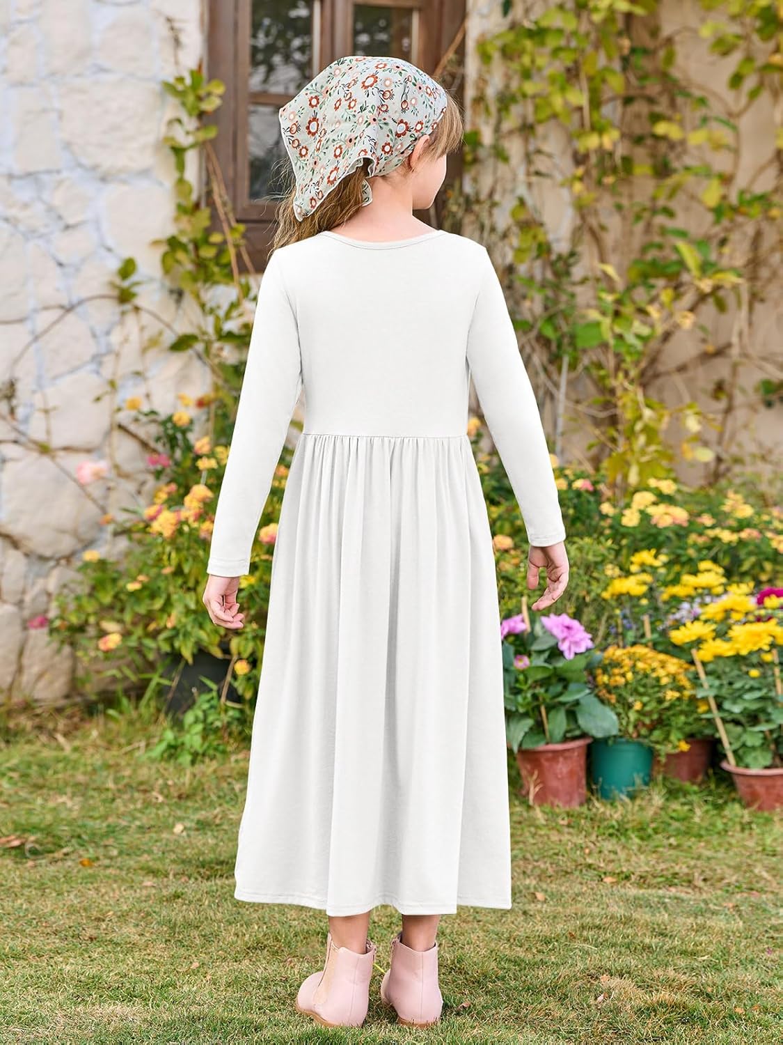 Haloumoning Girls Maxi Dress Long Sleeve Casual Holiday Dress with Pockets for 5-14 Years - Image 5