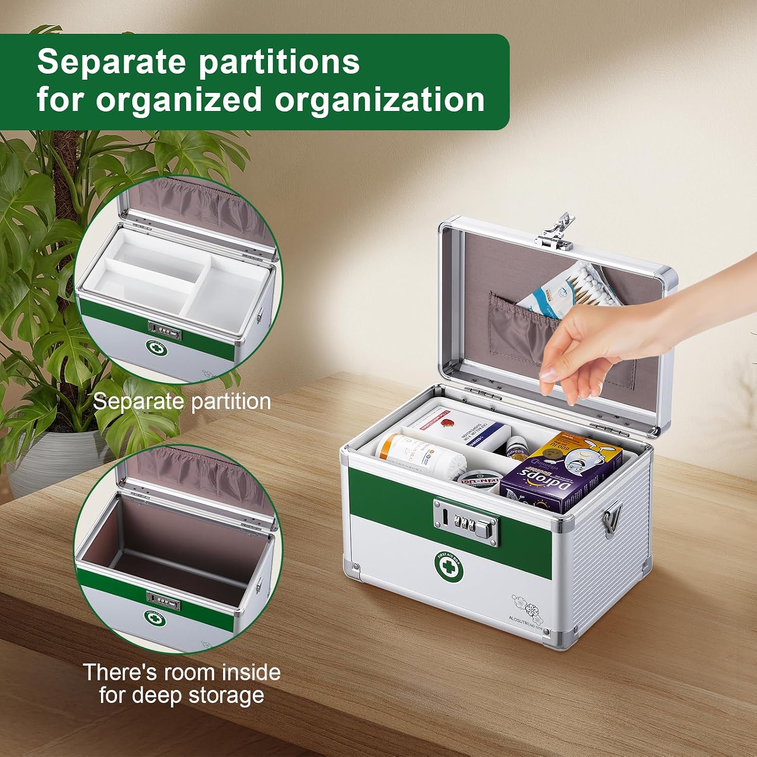 Medicine box with lock 10 x6.7x 6.7 inches [Small], Medication Lock box ，First Aid Key Safe Box with Lock, Medical Box Organizer