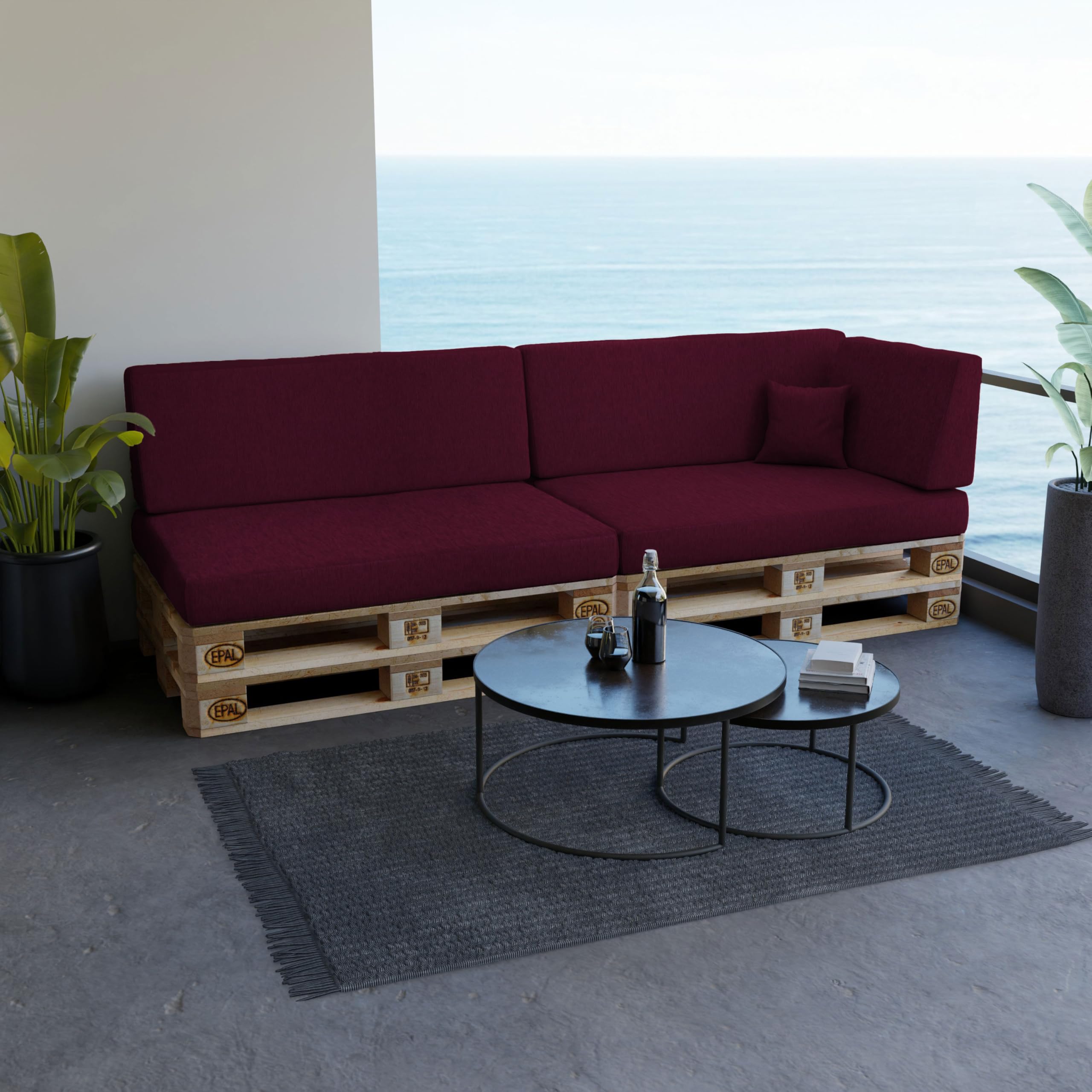 POKAR Euro Pallet Seating Set of 2: 1x seat cushion 120x80cm + 1x back cushion 120x40cm, cold foam, removable covers, Home Garden Furniture DIY, indoor outdoor pillow, without pallets, Beige — view 195