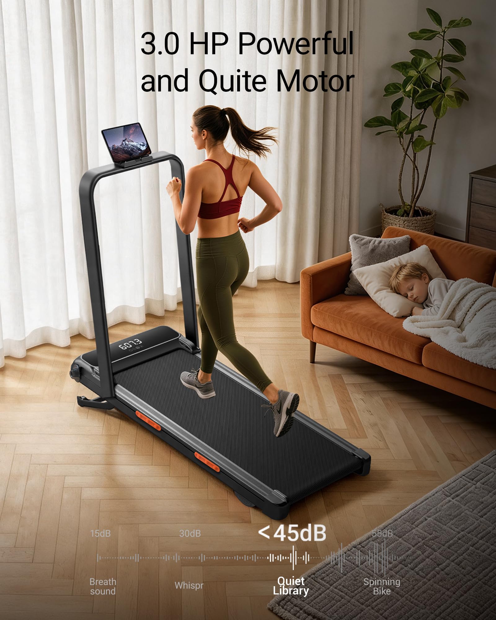 CURSOR Bieżnia Składana do Domu z Automatycznym Nachyleniem 20% | 1-12 km/h Bieżnia Kompaktowa,Cichy Silnik 3,0 KM i Wyświetlacz LED,Treadmill Walking Pad Maksymalne Obciążenie 159 kg