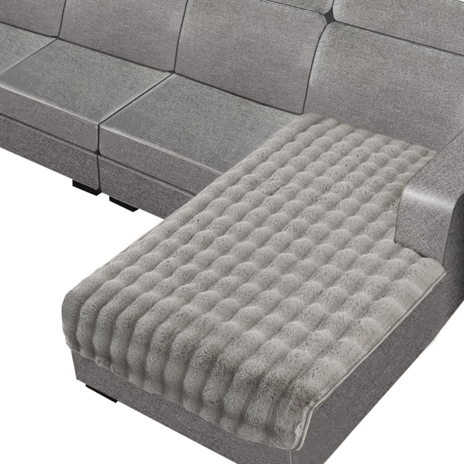 Rabbit Plush Sofa Cover 1 2 3 Seater, Sofa Slipcover Corner L Shape Thick Warm Couch Protector Anti-slip Caravan Seat Cushion Covers for Kids, Pets (Grey,D 90 cm × W 280 cm)