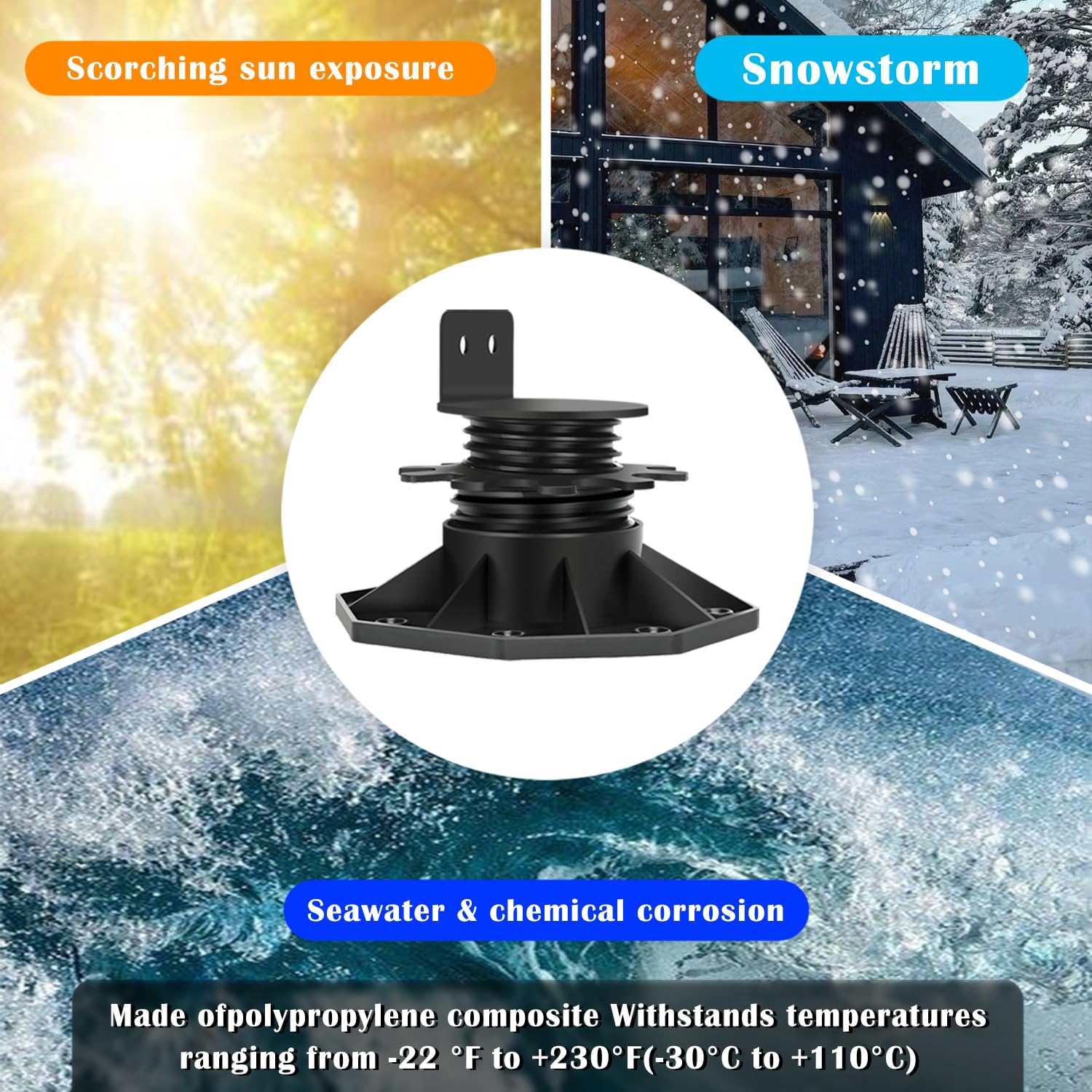 12Pack Adjustable Deck Support Pedestal Deck Foundation Base Support，Used for Floating Deck Platform Deck Floor Height Adjustment Raising, Adjustment Raising from 1-3/16" to 2-3/8",Black