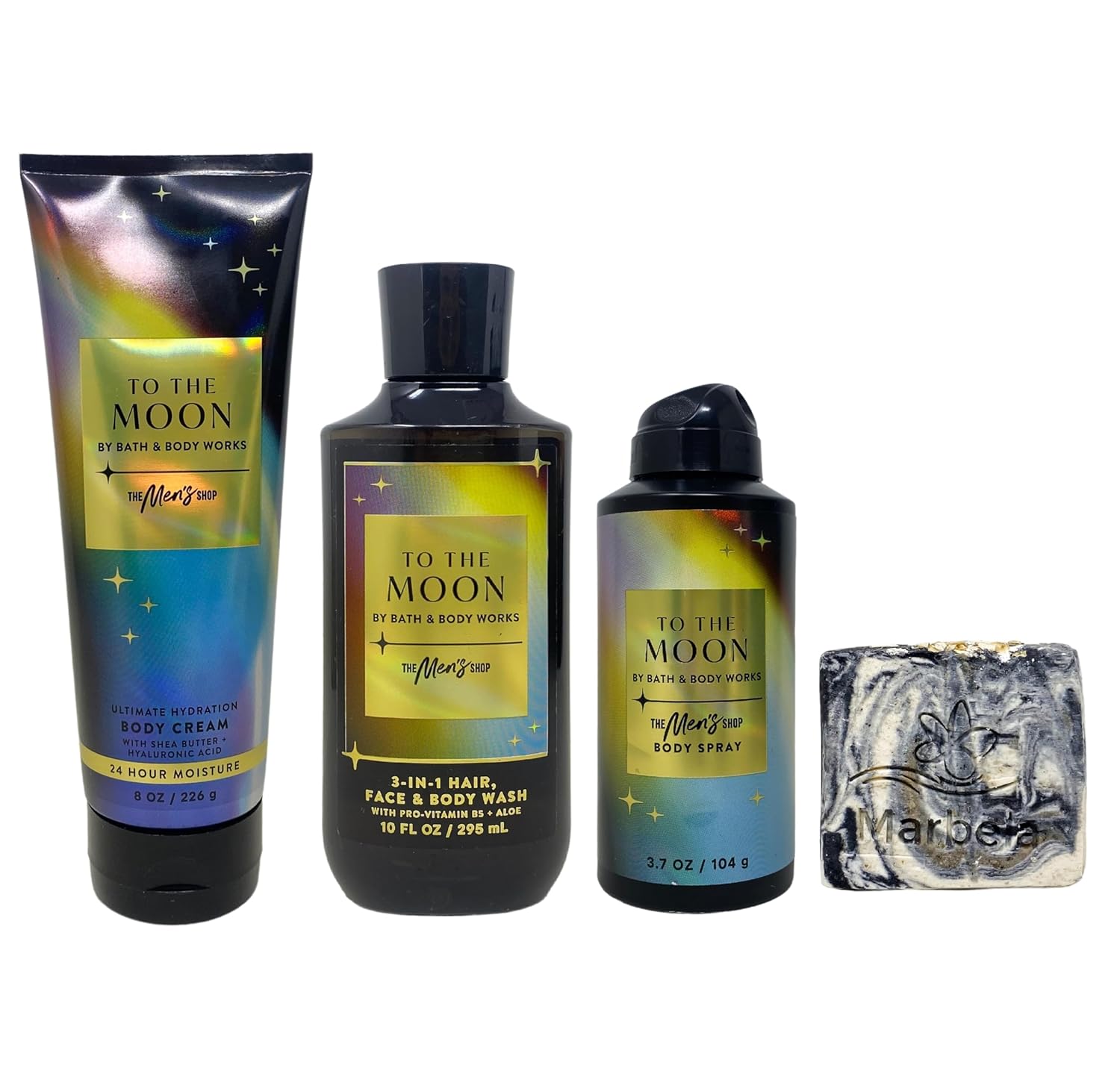 Bath & Body Works The Men's Collection To The Moon Trio Gift Set - Body Cream, Body Wash and Body Spray - with a Charcoal Scrub Bar Soap - Full Size