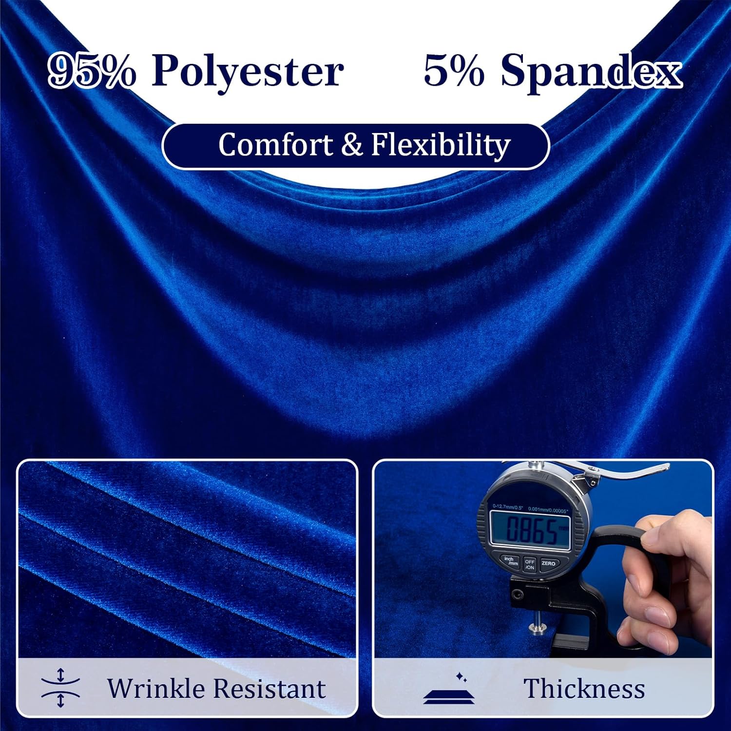 Soft Stretch Velvet Fabric by The Yard - 63" Wide 95% Polyester 5% Spandex, Luxury Material for Sewing Apparel, Costume, Upholstery & DIY Crafts (Royal Blue, 5 Yard)