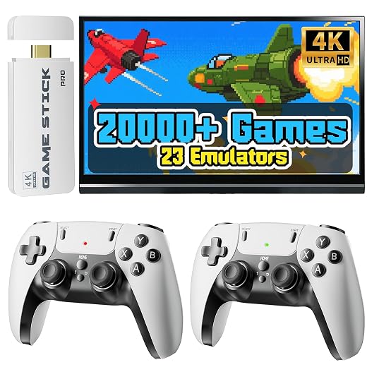 2026 Upgraded Retro Gaming Console Stick, 20,000+ Retro Game Stick, 23 Emulators, Built-in Classic Video Games, 4K HD HDMI TV Game Stick Plug & Play Game Console for TV 2 Wireless