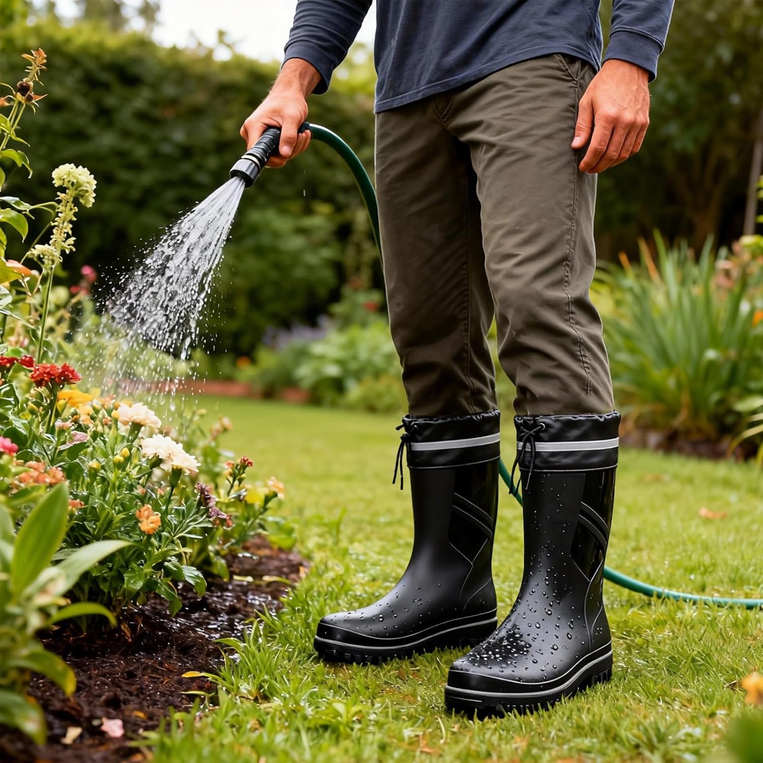 Rain Boots for Men Garden Boots Waterproof Mens Rubber Shoes with PVC Comfort Lightweight Work Mud Boots Resistant Durable Slip for Fishing Farming Gardening - Image 7