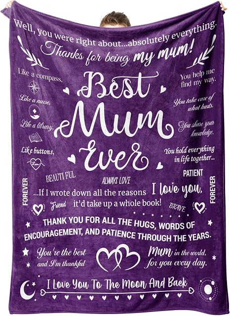 Niyewsor Mum Gifts for Mothers Day, Blanket Gifts for Mum from Daughter Son, Mum Birthday Gifts, Presents for Mum Mummy on Valentine's Mothers Day Christmas, Best Mum Ever Fluffy Blanket 50 x 60 IN