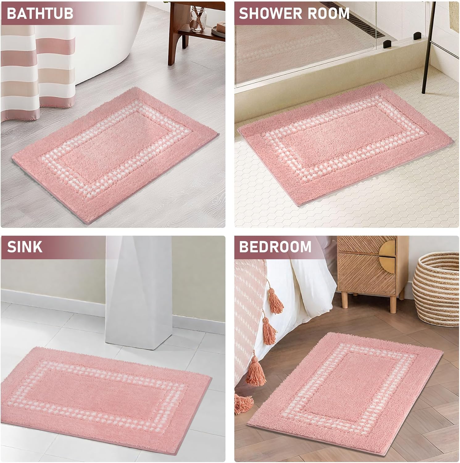 Pink Bathroom Rugs 18x24, Non Slip Washable Bath Mats,Super Soft Microfiber Bathroom Mats, Plush Fluffy Absorbent Bath Rugs for Sink Tub Basin Shower Floor - Image 7
