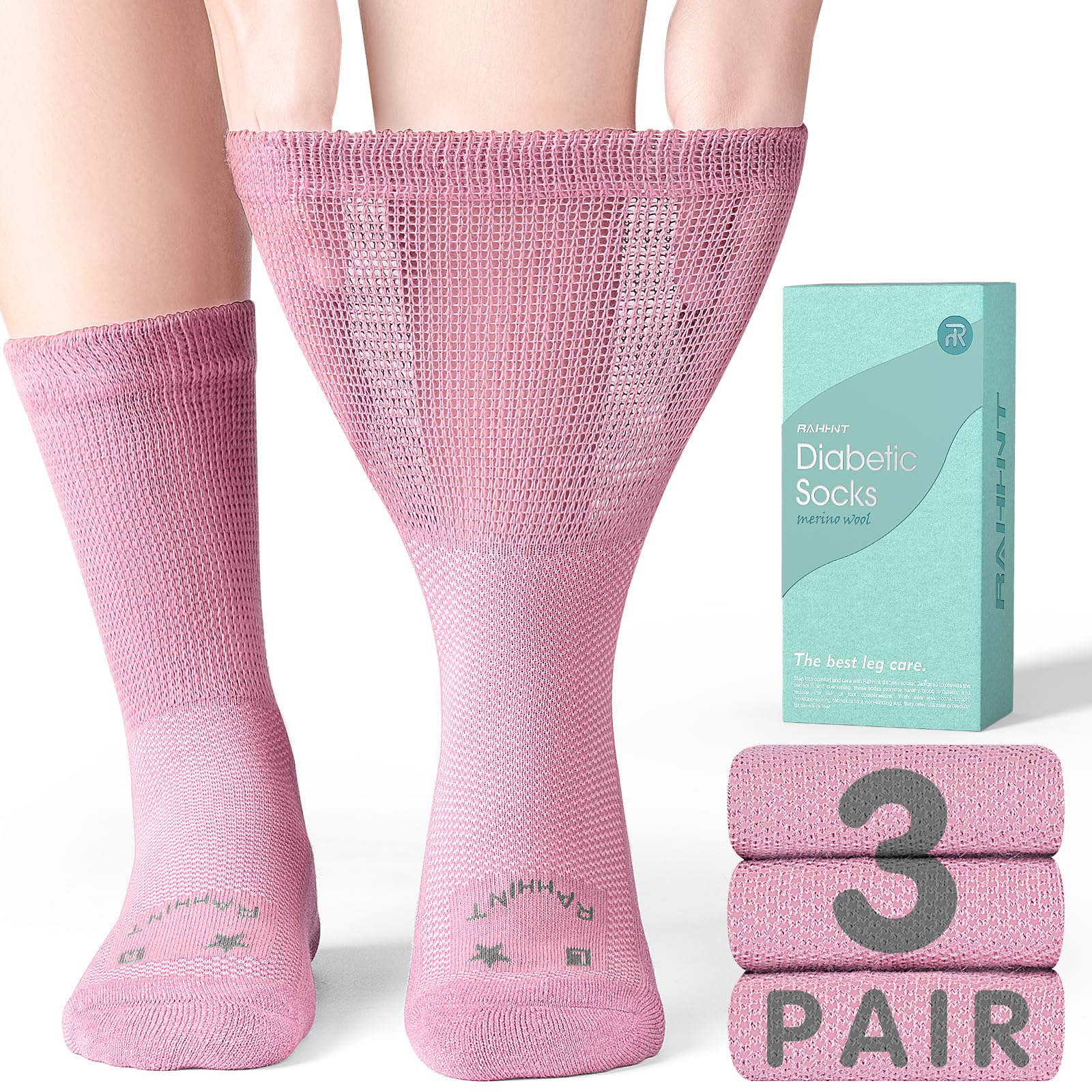 Rahhint Lana Merino Calze Diabetici 3 Paia, Calze in Bamboo senza Elastico senza Cucitura per Uomo & Donna