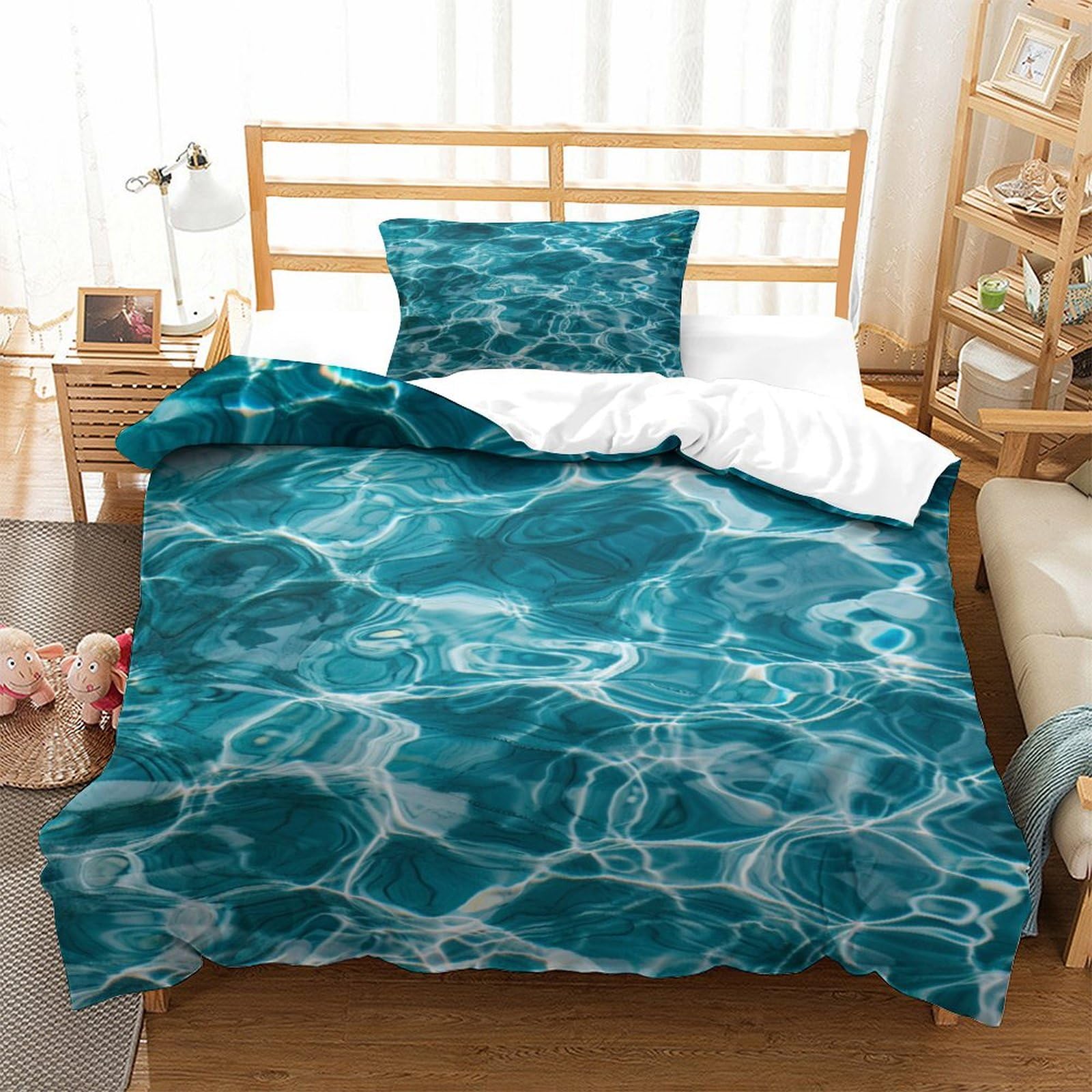 P1s9u7w5y Water Ripple-1 Realistic Water Pattern 3D Printed Duvet Cover Set 3Pcs Microfiber Ocean Bedding Set Single（135X200cm）