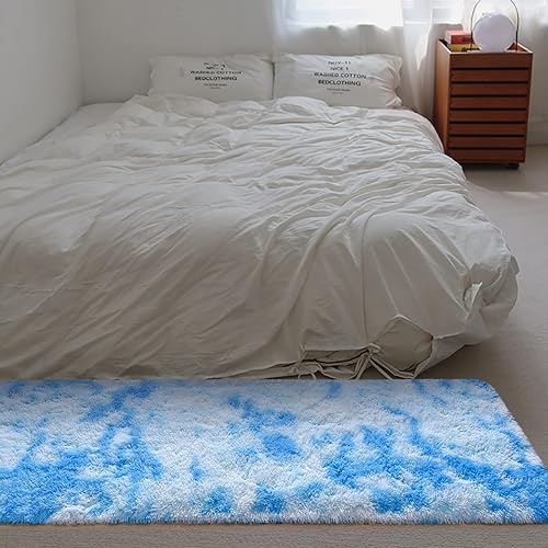 Miniatura 5 de DweIke - Alfombras esponjosas para dormitorio, alfombras de felpa de 2 x 6 pies, alfombras de interior para habitación, 2 x 6 pies, color azul
