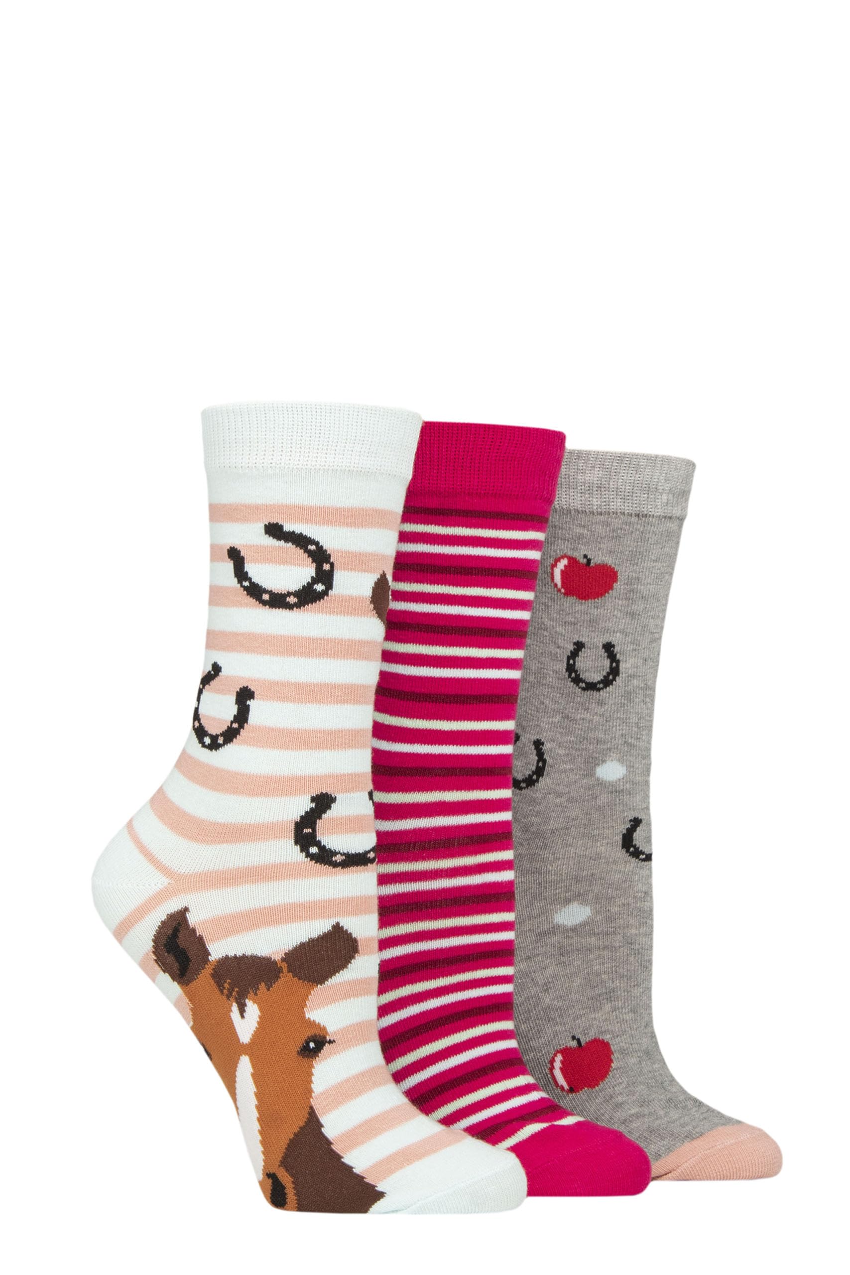SockShop Wildfeet Ladies Cotton Novelty Patterned Socks Pack of 3 Horse & Apples 4-8