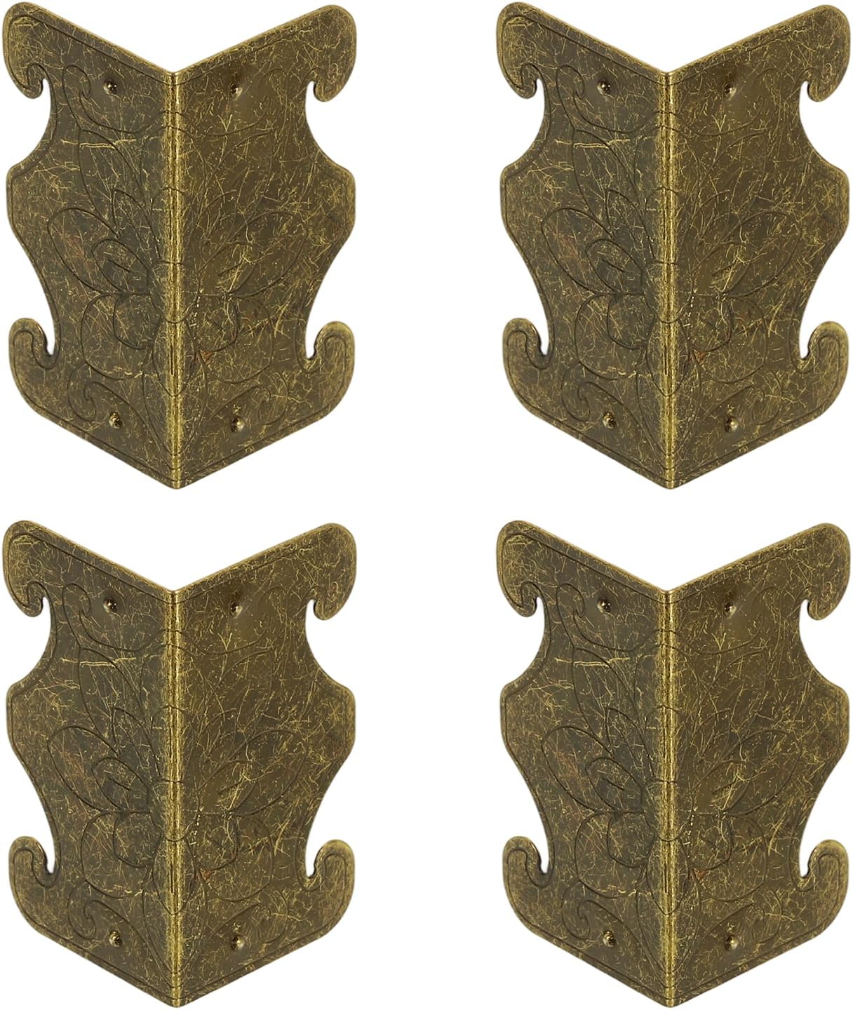 uxcell 4 Pcs Baseboard Corner Protectors, Decorative Vintage Metal Edge Cover Skirting Board Wall Corner Protector for Wood Furniture Table Cabinet Drawer, Bronze