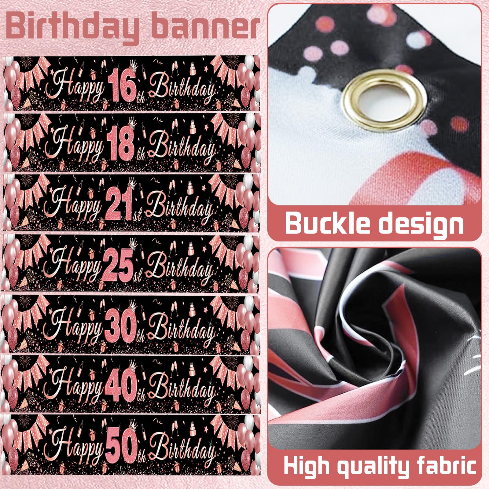 Striscione 21 Anni Compleanno Oro Rosa – 90x180 Cm, Decorazione Festa Per Ragazze