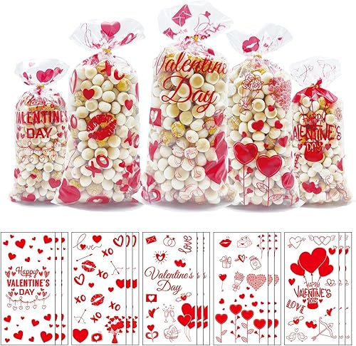 Miniatura 7 de ONFAON Bolsas de regalo de San Valentín, 180 bolsas de dulces de San Valentín con 200 piezas de torsiones para aperitivos, galletas y dulces, bolsas