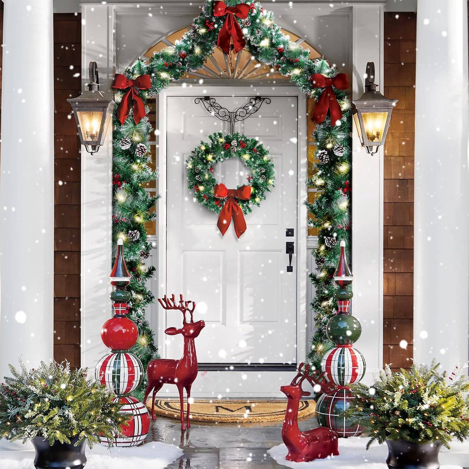 9FT Christmas Garland with Lights, Timer Artificial Lighted Garland Indoor for Stairs, Fireplace, 50 Lights Green Garland, Christmas Decoration with Cones & Red Berries & Pine Needle - Image 7