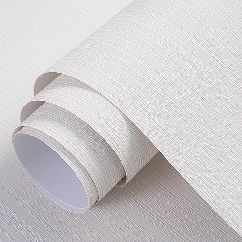 Miniatura 8 de FUKU MON Papel tapiz autoadhesivo de 20.8 x 394 pulgadas, color beige crema, tela gruesa, lino, clásico, de pasto sintético, extraíble, película de
