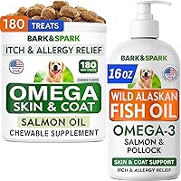 Vista 11 de BARK&SPARK Omega 3 para perros - 360 golosinas de aceite de pescado para la muda de pelo de perro, alergia cutánea, alivio de la picazón