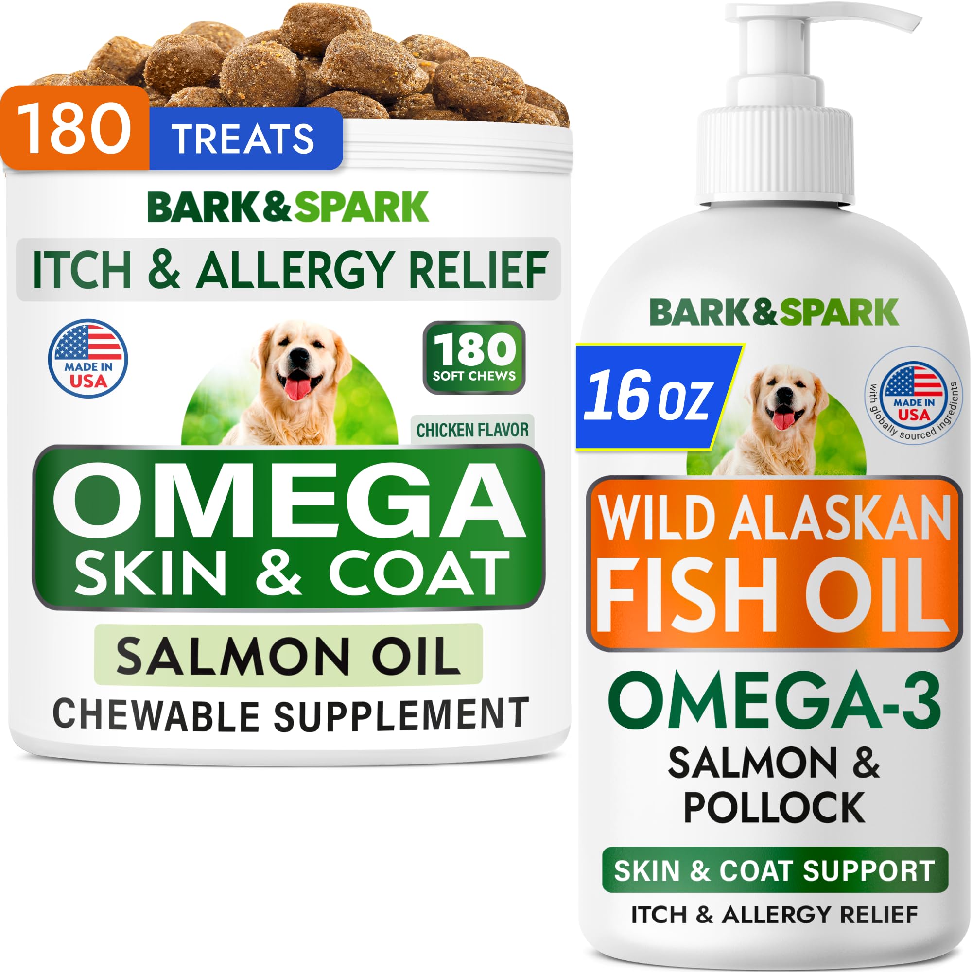 Omega 3 + Fish Oil for Dogs - Skin &amp; Coat Support, Itch &amp; Allergy Relief