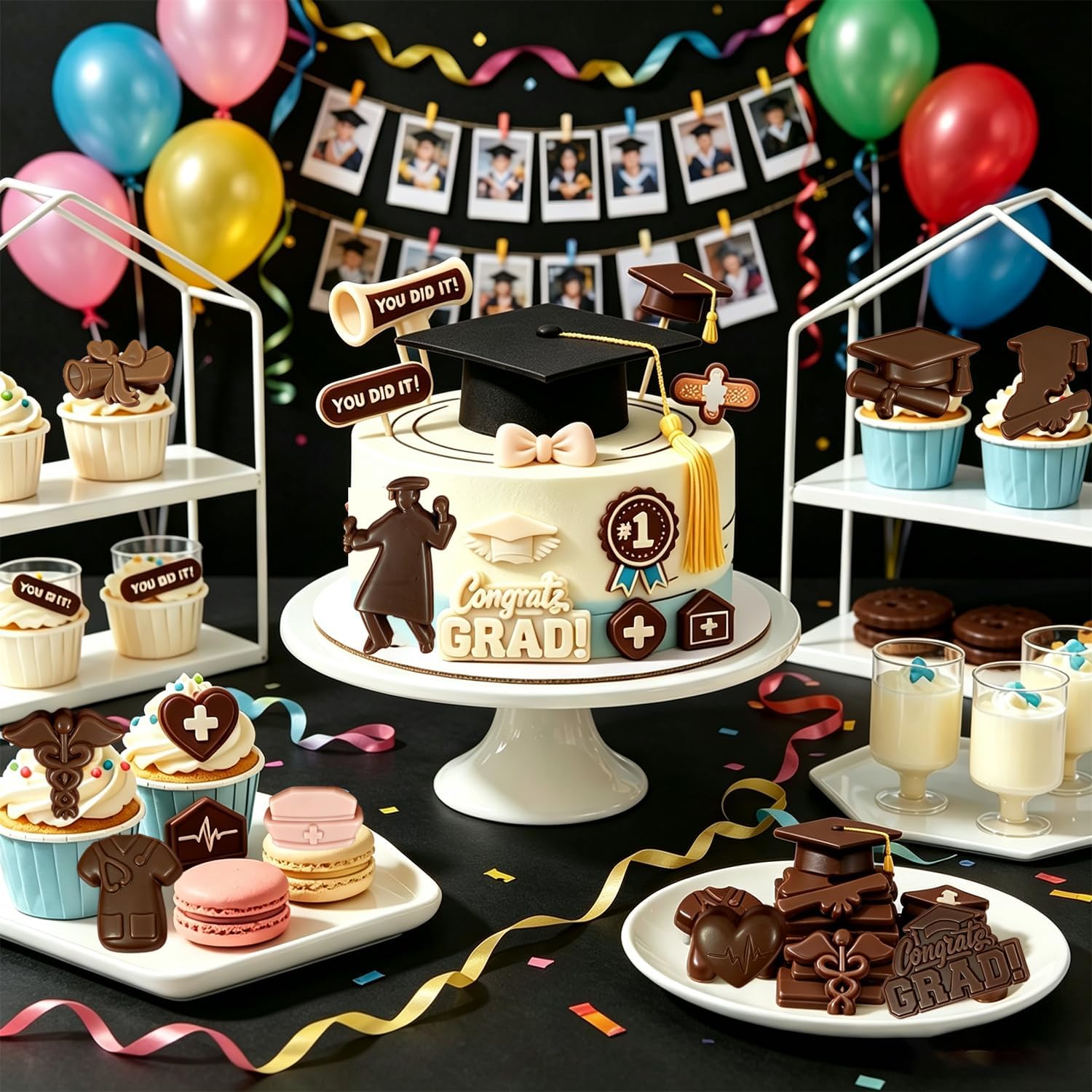2 Pack Graduation Chocolate Mold, Medical Theme Graduation Silicone Molds for Chocolate Candy Molds, 3D Nurse Grad Cap Diploma Congrats Scroll Shape Baking Mold for 2026 Graduation Party Cake Decor