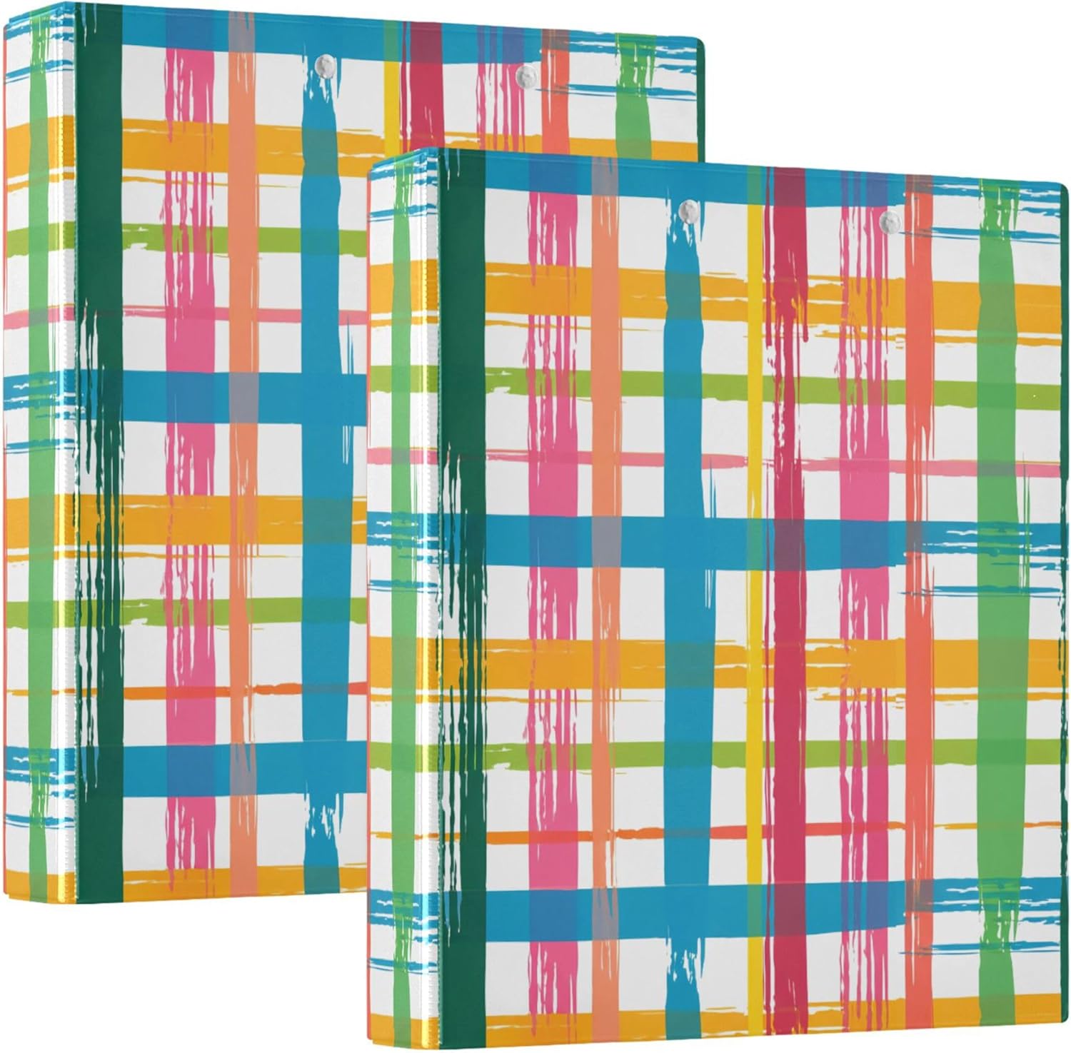 Colorful Plaid 3 Ring Binders, 1.5” Round Ring Binders with Clipboard - Letter Size, 3 Interior PVC Clear Pockets & Anti-Slip Clip for Office School Supplies, 2PCS