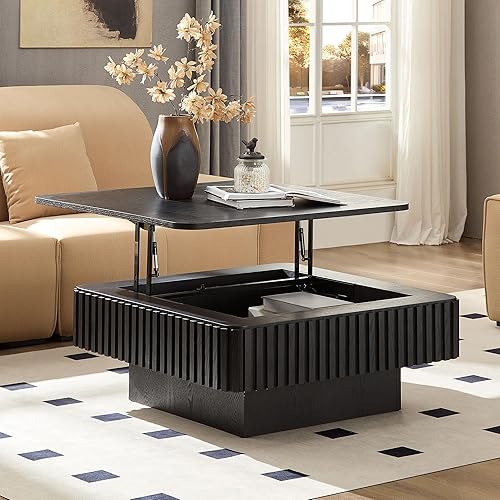 Miniatura 8 de Mesa de Centro con Tapa Elevable Mesas de Centro Cuadradas para Muebles de Sala de Estar Acanalada Pequeña con Gran Centro de Almacenamiento Oculto