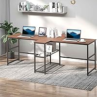Vista 2 de HOMCOM 83" Two Person Computer Desk with 2 Storage Shelves, Double Desk Workstation with Book Shelf, Long Desk Table for Home Office, Dark Walnut