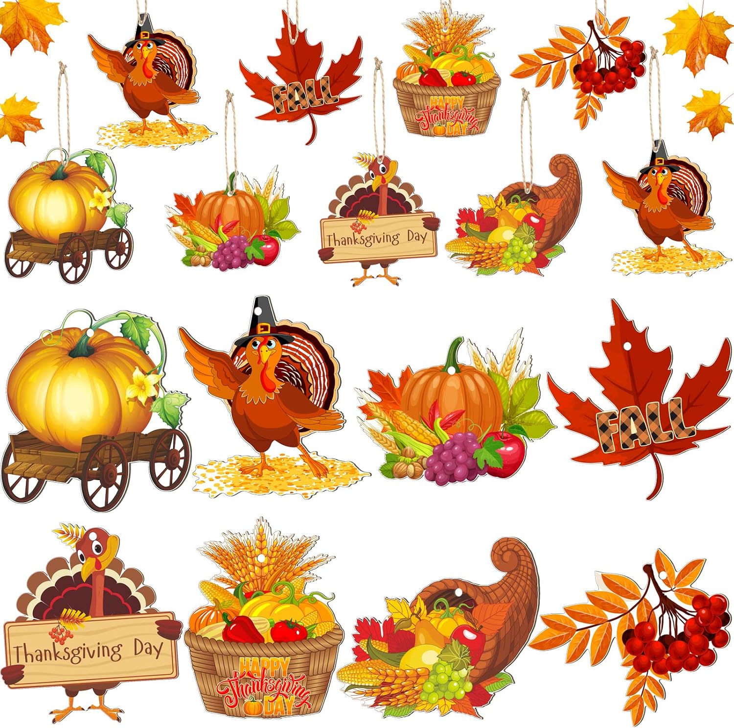 Bucherry 40 Pieces Fall Thanksgiving Wood Ornaments for Tree,Cute Style