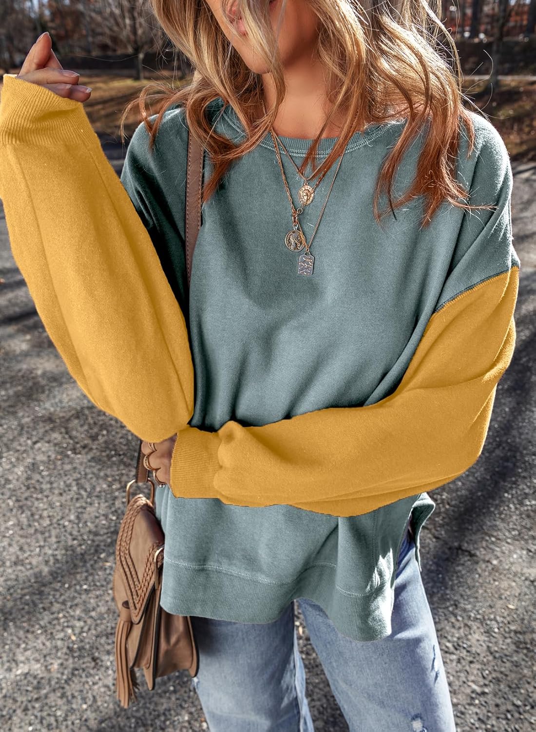 SHEWIN Sweatshirt for Women Casual Long Sleeve Crewneck Lightweight Pullover Tops Loose Sweatshirts - Image 3