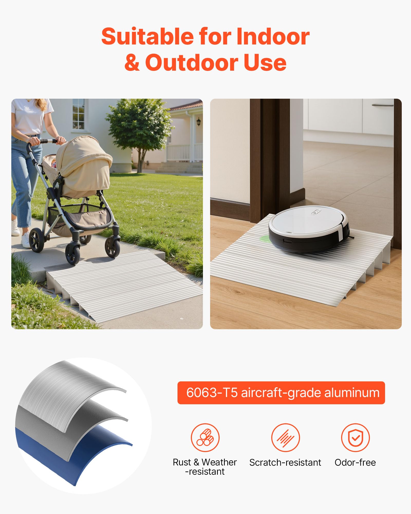 VEVOR Rampa per Soglia Porta, Altezza 155 mm, Rampa per Soglia in Lega di Alluminio con Capacità di Carico Nominale di 362,8 kg, per Disabili per Gradini Domestici per Sedie a Rotelle, Scooter