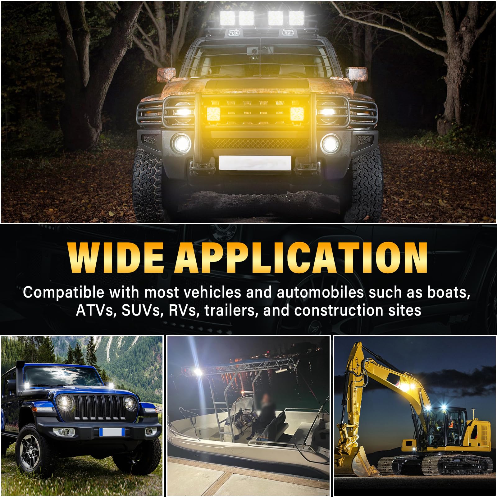 PICAA Światła robocze LED, 4 sztuki 4,1 cala 48 W reflektor roboczy Led, do samochodu terenowego traktora ciężarówki ATV 4x4,12V 24V podwójny kolor 3000K 6000K biały bursztyn