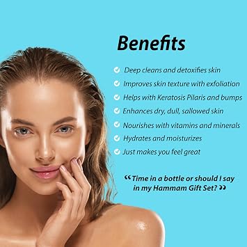 Moroccan Hammam Spa Rejuvenating Ritual Beauty Skincare Kit - 6 piece, Moroccan Black Soap with Argan Oil, Body Clay, Argan Oil, Pure & Natural, Purifying, Cleansing, exfoliating for every skin type.