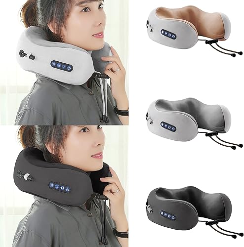 Cagogo Masajeador de cuello, almohadas de viaje en forma de U, almohadas de cuello de espuma viscoelástica y masajeador eléctrico para músculos,