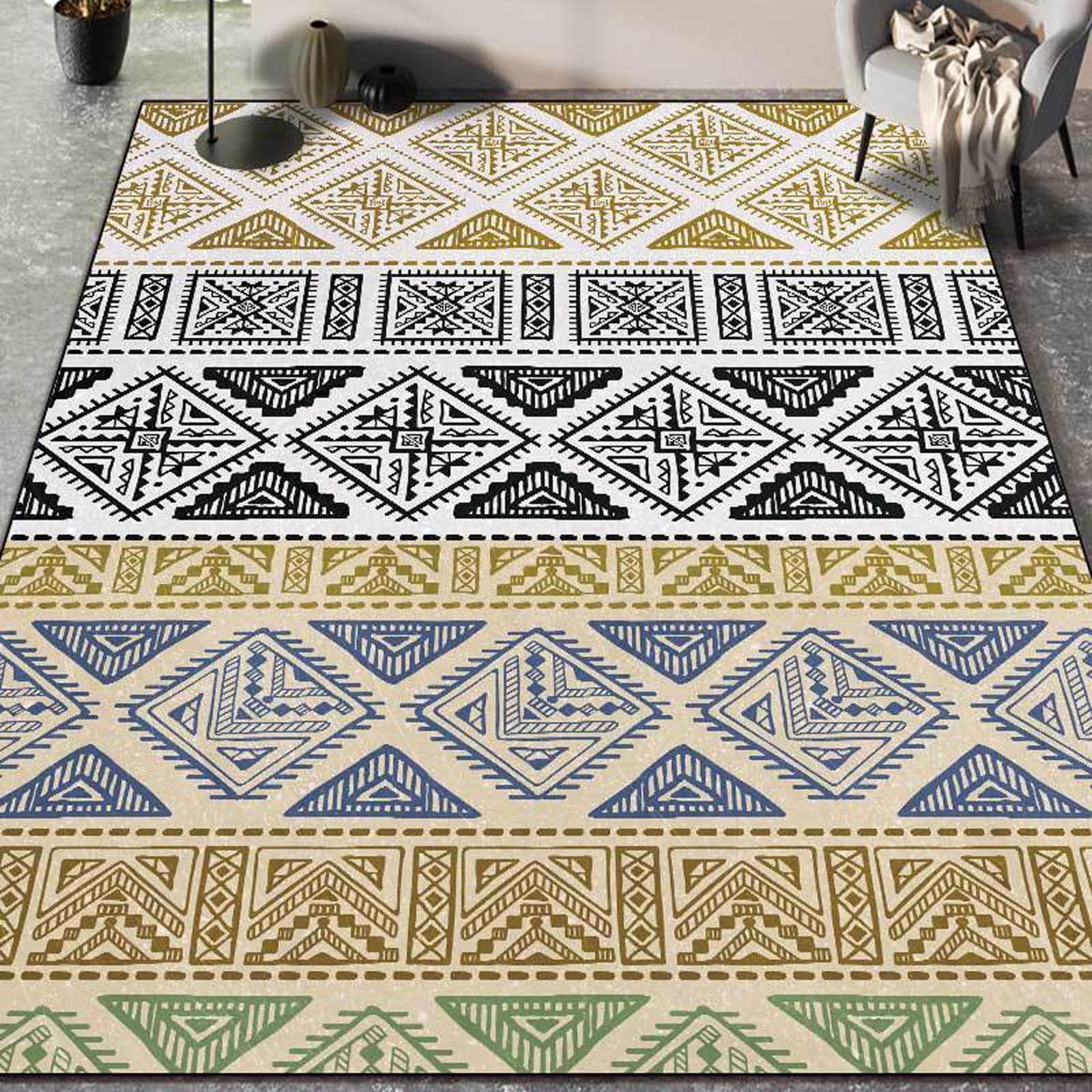 Tapis de salon gris et jaune design scandinave pour chambre