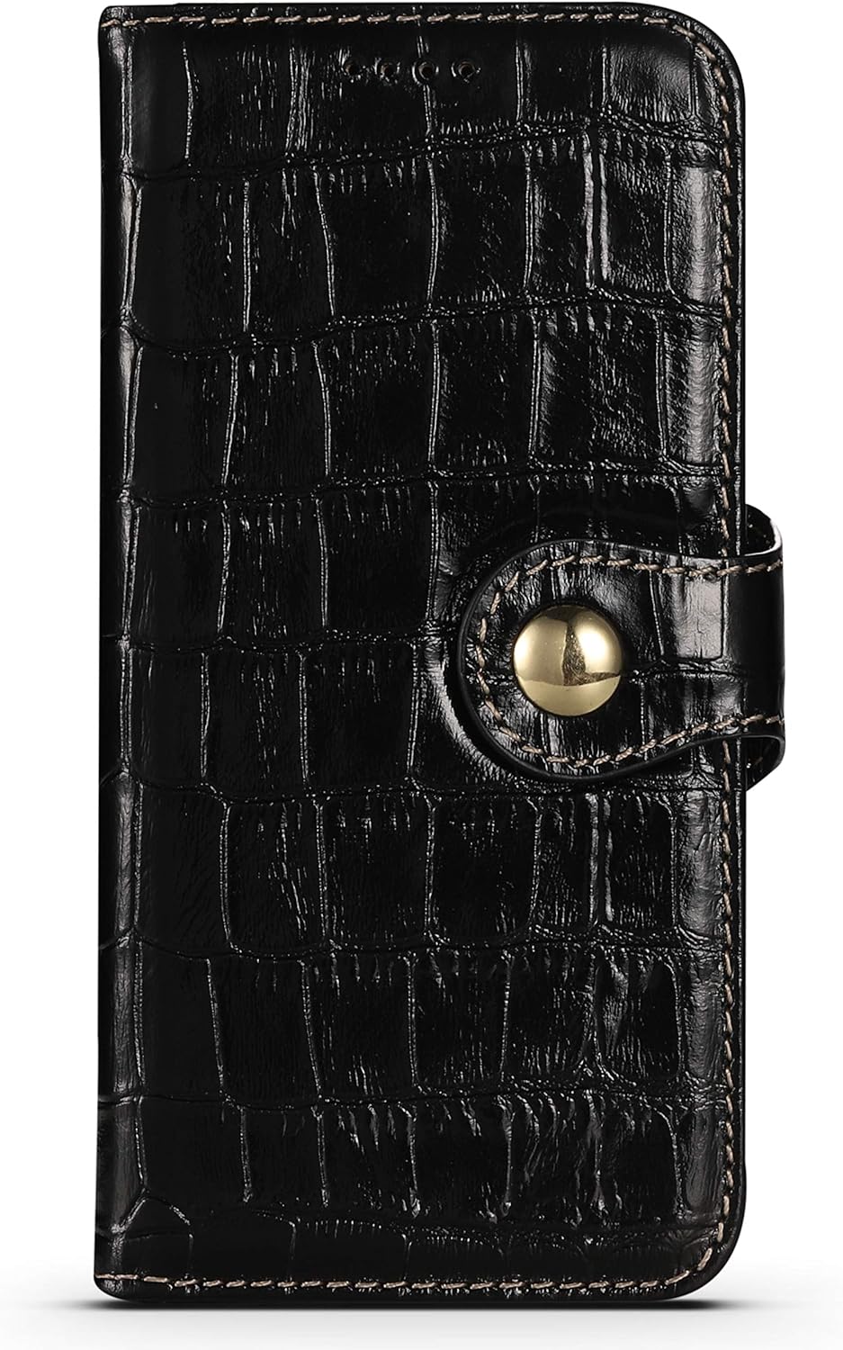 Genuine Leather Wallet Case for iPhone 13,Classic Crocodile Pattern Real Leather Flip Stand Case Cover with Card Slot Black