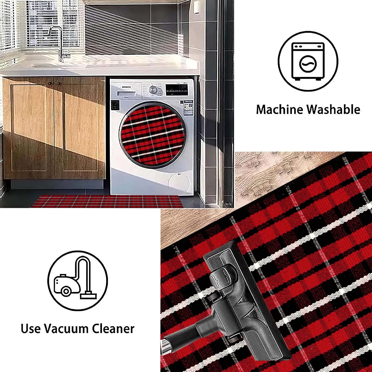 Christmas Outdoor Rugs 3' x 5'Red Black Buffalo Plaid Front Porch Rug Hand-Woven Machine Washable Indoor/Outdoor Layered Door Mats for Entryway/Bedroom/Outdoor