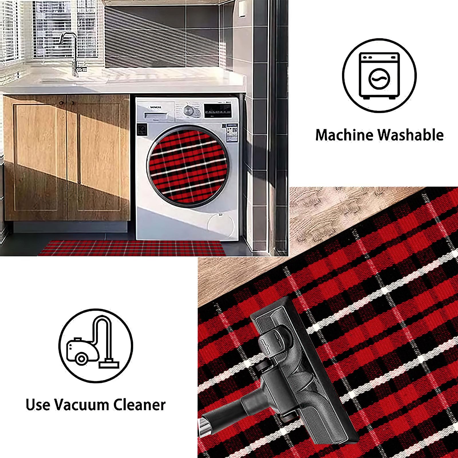 BUAGETUP Christmas Buffalo Plaid Outdoor Rug,24 x 51''Black and Red Buffalo Front Porch Rug Hand-Woven Machine Washable Indoor/Outdoor Layered Door Mats for Entryway/Bedroom/Outdoor