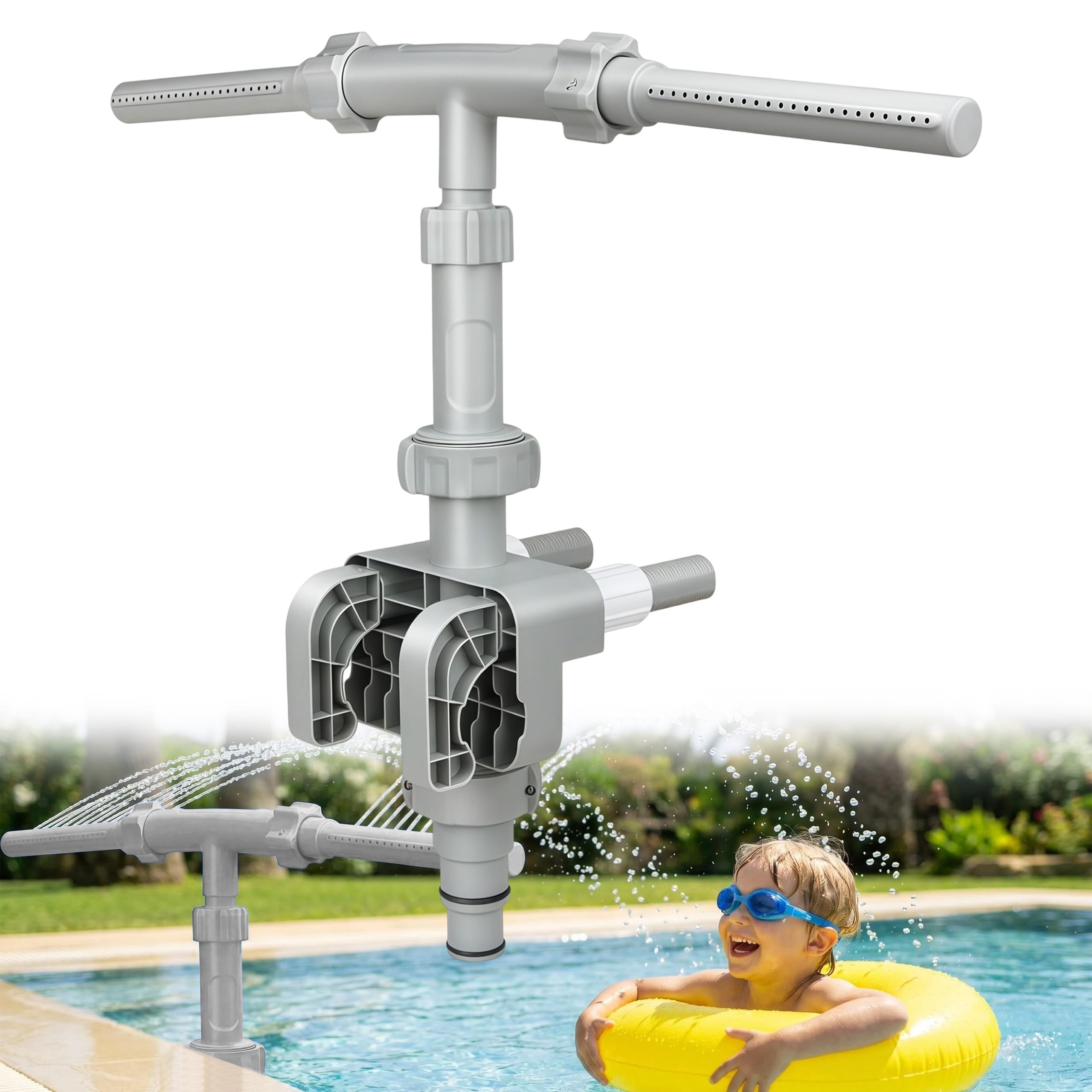 Pool Wasserfall Brunnen Für Aufstellpools, 360° Verstellbarer Dual-Mode Wasserfall-Poolsprinklerbrunnen, Druck- und höhenverstellbares Poolzubehör für Bodenpools(Grau)